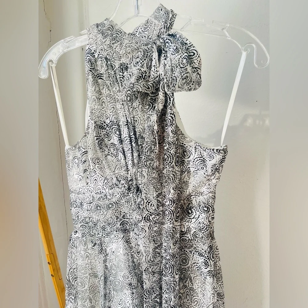 Y2k Arden B Silk Silver & White Scarf Tie Dress NWT